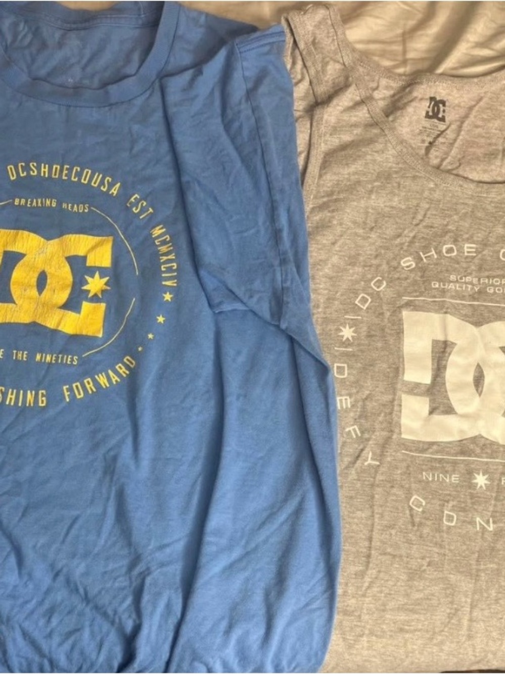 DC Kids Short Sleeve Tees in Blue & Gray with Yellow and White Logos